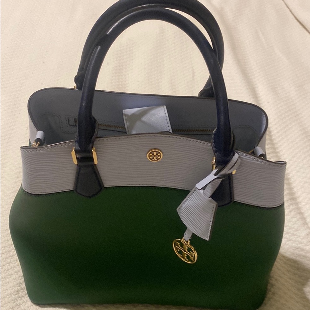 Tory Burch Two-Tone Green and Gray Satchel